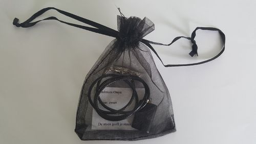 Rechthoekige Edelsteen Hanger Onyx + Zwart Lederen Koord Ketting Met Gratis Organza Zakje
